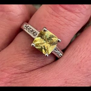 Solid sterling silver yellow topaz and white diamond  engagement …